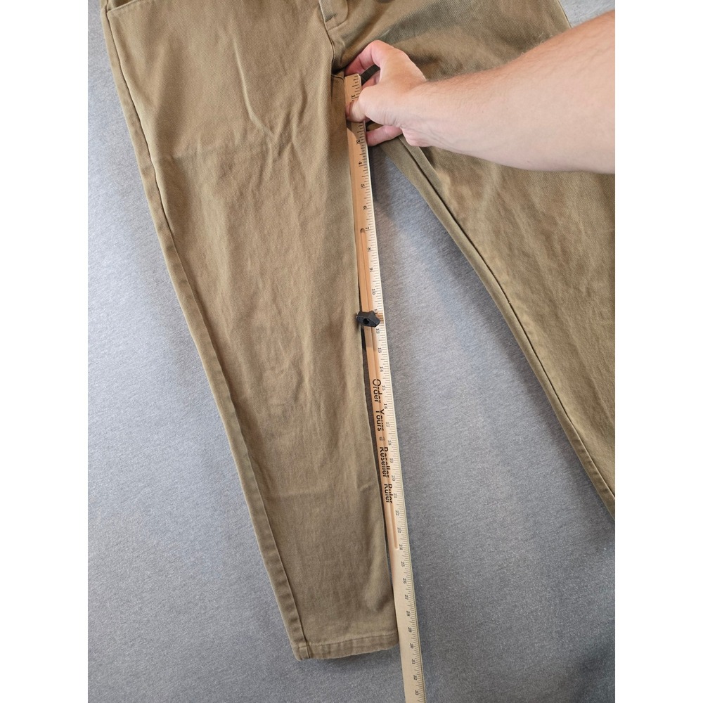 Alex Crane Canvas Cham Pants Mens 31 Olive Brown Cotton Taper Button Fly Chinos - Picture 7 of 10